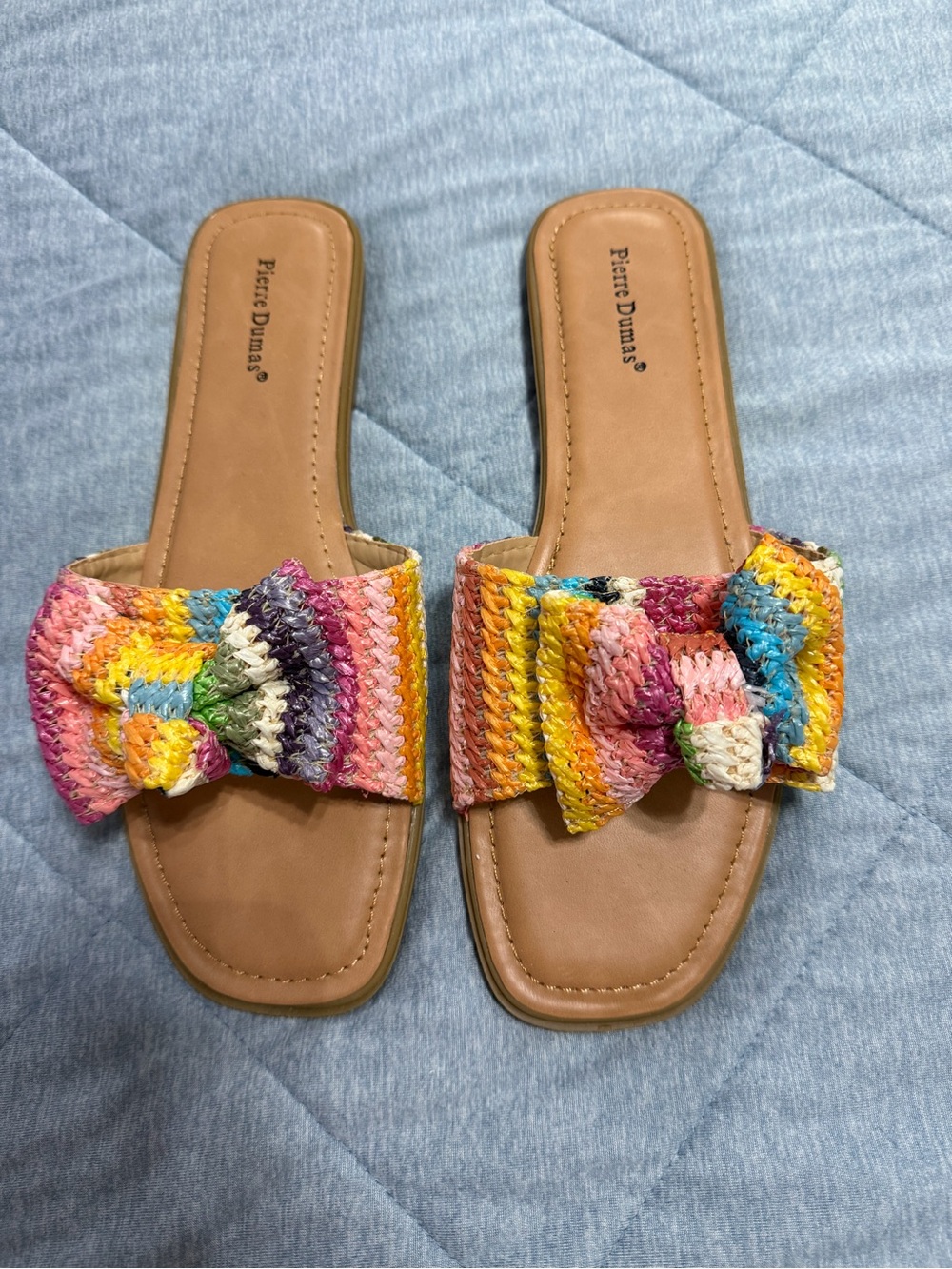 Pierre Dumas Multicolor Braided Bow Slide Sandals